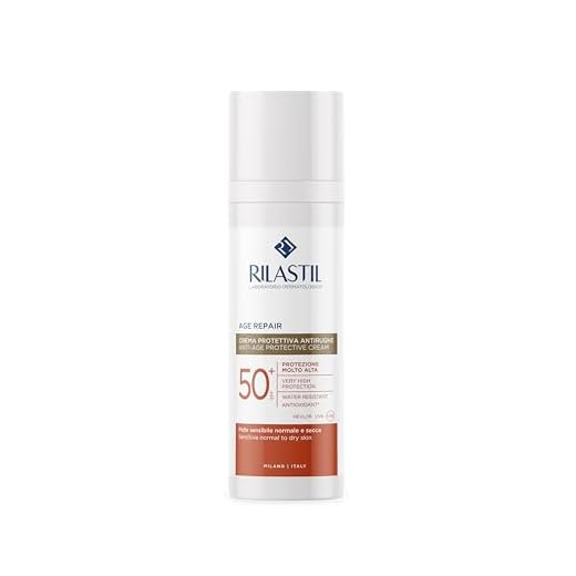 Rilastil Age Repair Crema SPF50+, Emulsione Cremosa Viso, Crema Solare Viso, Resistente all'Acqua, per Pelle Sensibile, Confezione da 50ml