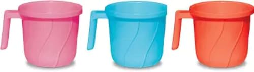 Image of Milton Virgin Plastic Bathroom Mug|Simple Design & Unbreakable Material| Size 13 x 13 x 12 CM, Pack of 3 (Blue and Pink)