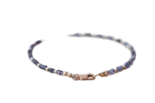 Bracelet iolite 3mm perles de gemmes véritables et fermoir plaqué or