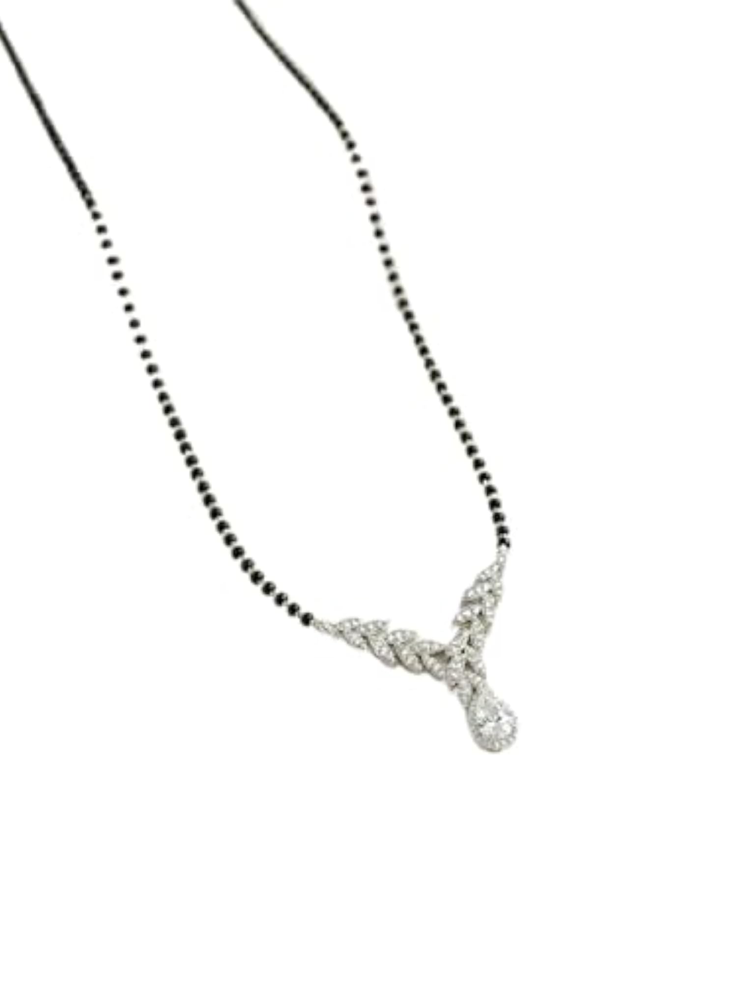 925 Sterling Leaf Design Mangalsutra with Green Teardrop Crystal