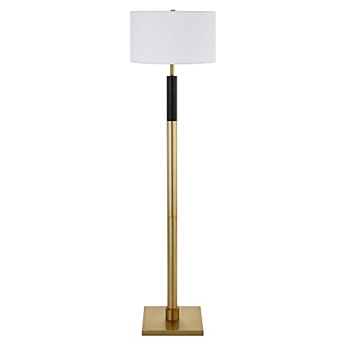 Henn&Hart Two-Tone Floor Lamp with Fabric Shade in Brass/Black/White, for Home, Living Room, Bedroom, Entertainment Room, Office, Kitchen, Dining