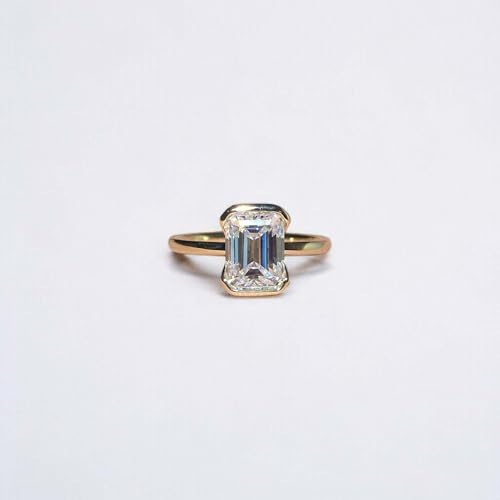 1.75 CT Emerald Cut Moissanite Engagement Ring 18K Solid Yellow Gold Half Bezel Setting Women promise Ring Party Wear Solitaire Jewelry Proposal Gift For Love3