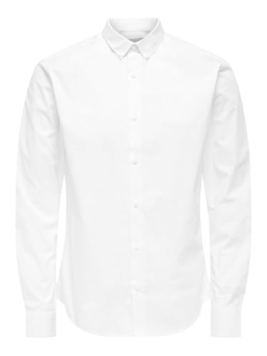 ONLY & SONS Camiseta para Hombre Onspoplin BTN Down LS EXP RE, Color Blanco, Talla L, Blanco, L