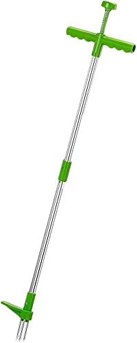 LUCHUAN スタンドアップ草刈り機 手動 雑草スナッチャー 草抜き機 ステンレス製 3本爪付き除草ルートツール 省力化簡単な組み立て 除草作業 庭用除草ツール 高力ペダル付除草機手動工具 輪付き ガーデニング (1pcs)