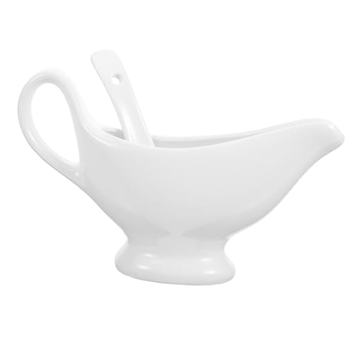 JEWEDECO Salsiera in Ceramica con Cucchiaio Profondo Ergonomico Antigoccia per Salse e Condimenti Brocca per Latte e Gravy Jug per Cucina Casa Ristorante