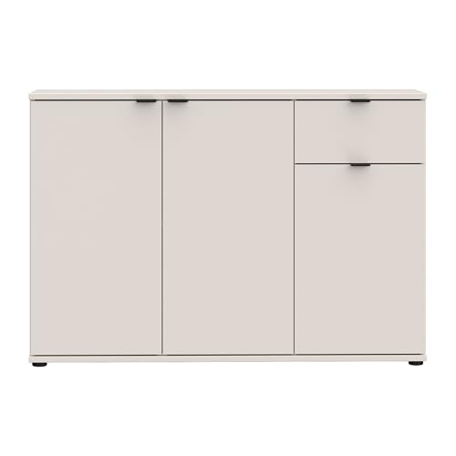 Forte Ganymede Sideboard 120, minimalistische Kommode, 3-türig, 1 Schublade, Holzwerkstoff, Wohn-/Schlafzimmer, Kaschmir Beige, 119,8 cm breit x 82,3 cm hoch x 34,1 cm tief
