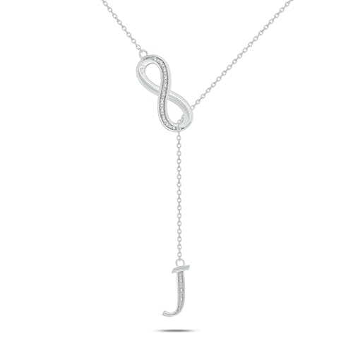 Cali Trove 1/20 CT Natural Diamond Infinity Lariat Necklace for Women | 925 Sterling Silver Customizable A-Z Alphabet Letter Pendant for Her| Elegant Infinity Charm Fashion Jewelry Gift for Women J