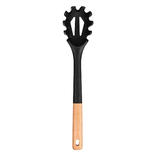Silicone Pasta Fork, Kitchen Heat Resistant Noodle Spoon Server, BPA Free Spaghetti Strainer,12.8 inch (Black)