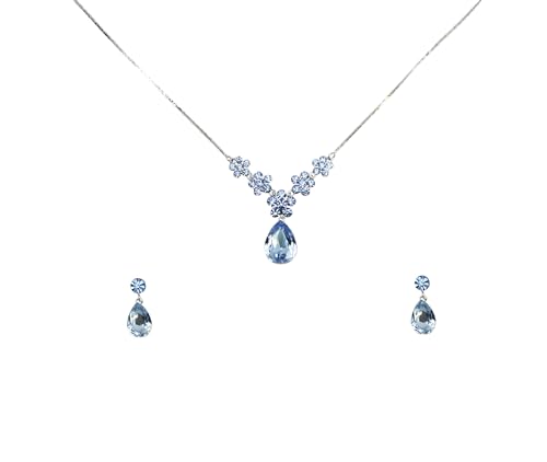 Faship Gorgeous Rhinestone Crystal Floral Necklace Earrings Set