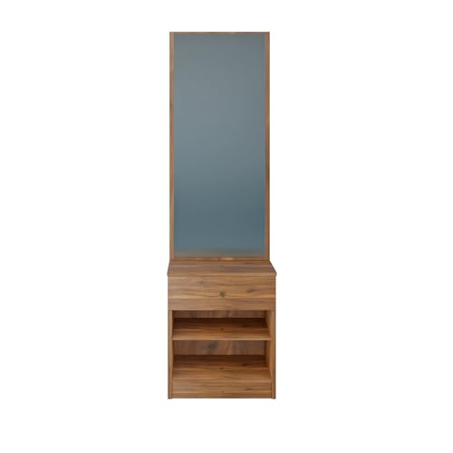 Image of VIKI | Engineered Wood Dressing Table with 1 Drawer, Mirror and Huge Storage Space | Vanity for Living Room, Bedroom (Brussel Walnut - 43.8W x 40D x 182.6H cms)