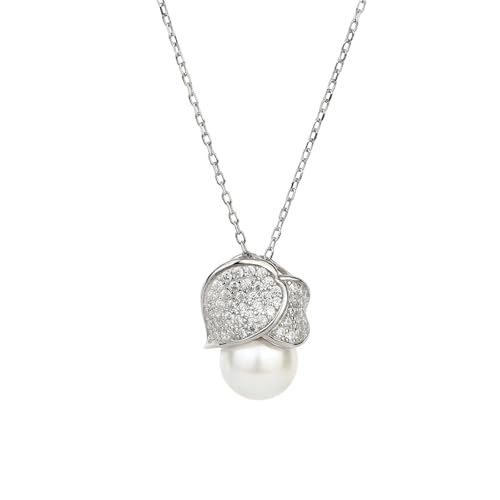 Collier perle solitaire en argent contre le teint terne, éclat pétale de zirconium