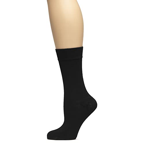 Hugh Ugoli Women's Bamboo Soft Crew Socks For Dress & Trouser, Thin, Seamless Toe & Non-Binding, 3 Pairs, Black, Shoe Size: 5-8 #TOP1