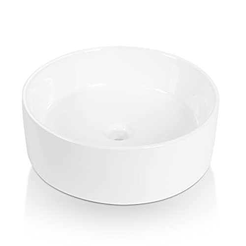 Sinber BVS1818A-OLA 18' x 18' x 6.3' White Round Ceramic Countertop Bathroom Vanity Vessel Sink