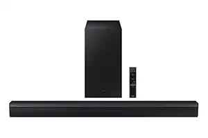 Samsung 300 W 2.1 ch Dolby Audio Soundbar, DTS Virtual:X, Surround Sound Expansion, Bluetooth, Optical in, USB, Wireless Subwoofer (HW-C450/XL, Black)