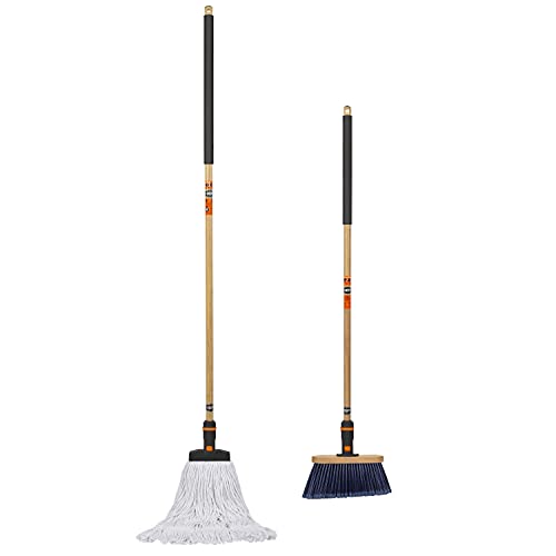Swopt Premium Multi-Surface Angle Broom, Cotton Mop + 48” & 60" Eva Foam Comfort Grip Wooden Handles, Combo — Cleaning Heads With Long Handles Interchangeable With All Swopt Cleaning Products #TOP2