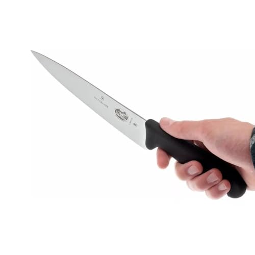 Image of Victorinox Swiss Fibrox Carving Knife, Stainless Steel Vegetable & Fruit Cutting Straight Blade Knife for Professional and House Use, Black, 19 Cm, Swiss Made