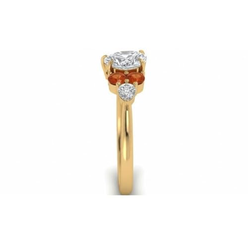 Image of Choose Your Color Heart Shape Accented 14k Yellow Gold Plated Engagement Ring Side Stone Daily Wear Chakra Healing Party Wear Birthstone Engagement Rings : US Size 4 to 12