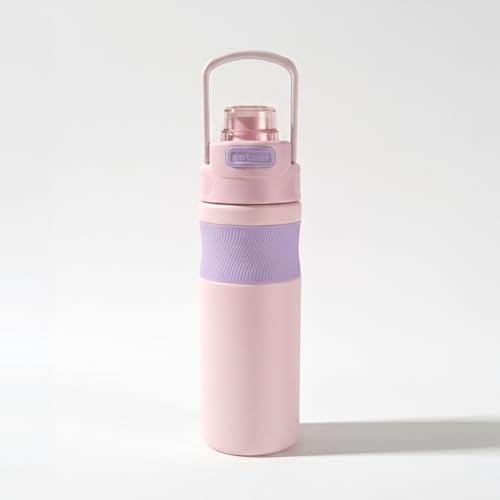Image of 600ml Insulated Water Bottle with Straw - Premium SUS 316 Stainless Steel Sport Flask - Insulated Hot & Cold, Leak-Proof One-Click Flip Top - Gym & Travel Bottle (Blush Lavender)