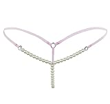 TAIKMD Women's Pearls G-Strings Low Waist T Back Underpants Bikini Thongs Ladies Underwear String Knickers Adults Briefs Low Rise Panties (Pink)