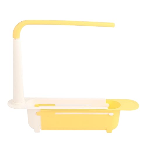 CHEOTIME Telescopic Sink Storage Rack, 2-in-1 Retractable Sink Drainer with Bracket and Crossbar Sink Storage Rack Adjustable Expandable Sink Caddy Large Capacity for Kitchen Sink(Yellow)