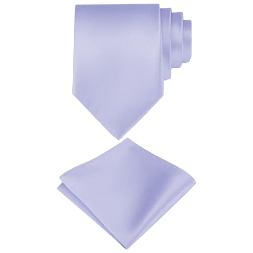 LMHCISO Solid Lavender Tie for Men with Pocket Square Formal Tuxedo Necktie Business Suit Accessory for Weddings and Fathers Day