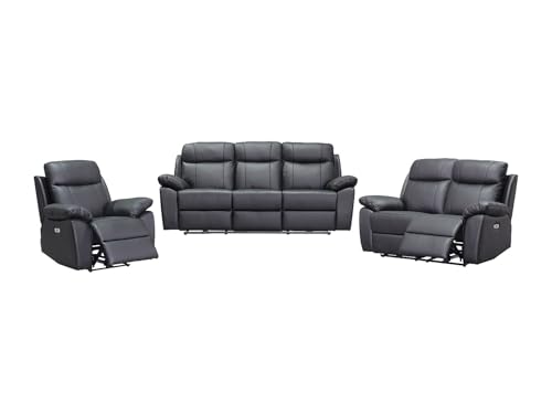 Vente-unique - Canapés 3 Places, 2 Places et Un Fauteuil Relax électrique en Cuir Noir VIPINO