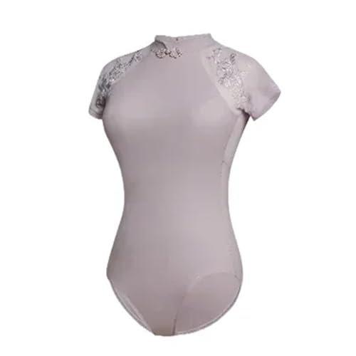 BDFJEDS Maillot Ballet Mujer Mallas de danza clásica for adultos, cuello alto, nudo chino, hebilla bordada, for mujer, ballet, gimnasia(Grey Purple,S 155cm to 160cm)