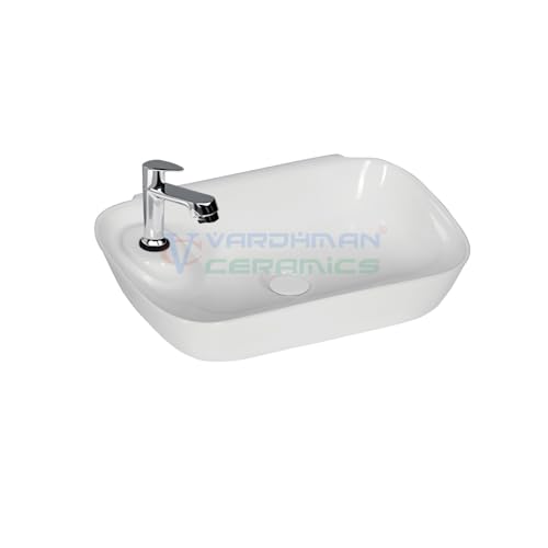 Image of Wash Basin Wall Hung Mounted cum Table Top Glossy Finish White Sink for Bathroom 18 x 10 x 4.5 Inch