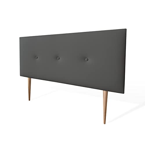 Somnia Descanso Cabecero de Lujo Acolchado Miami, con Patas, Tapizado en Polipiel de Alta Gama, Madera, Gris, 145 x 60 cm...