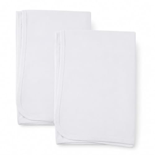 Image of Bambini Baby Receiving Blanket, 100% Cotton Interlock Fabric, 30 x 40 Inches, White, 2 Pack