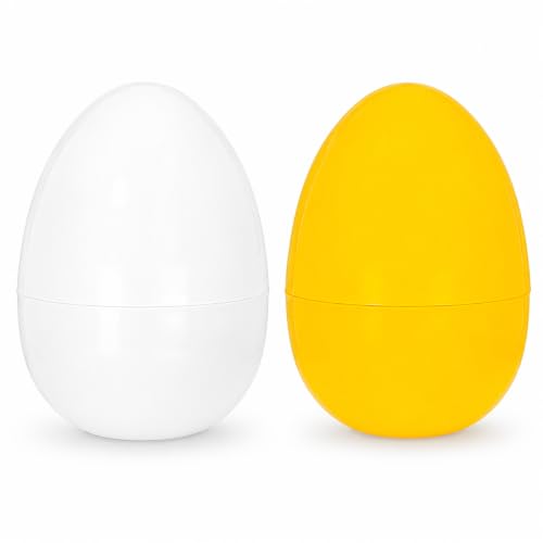 Set of 2 Yellow White Giant Jumbo Size Fillable Plastic Easter Eggs