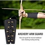 Leather Arm Guards for Archery Brown/Black Adult Youth Leather Protective Arm Guards Wristband Costume for Recurve Bow Shooting Hunting, Adjustable (Black) Archery Glove