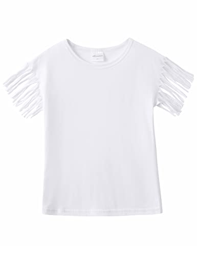 Noomelfish Girls Fringe Sleeve T-Shirts Tassel Casual Summer Tee Tops (5-12 Years)