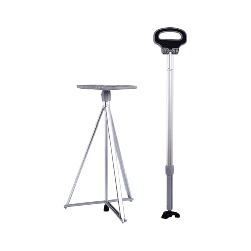 Joxoilso 超軽量アルミ製ステッキチェア 3脚杖 椅子付き 折りたたみ 登山や高齢者の歩行支援に最適 滑り止め付き 持ち運び便利 アウトドアや旅行に最適 (シルバー)