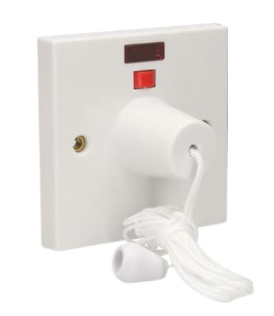 U-Trade 45 Amp Shower Pull Cord Switch, Electric Ceiling Pull Cord, Double Pole Isolator Isolation, White Bathroom switch with Neon light – Safe & Convenient Control
