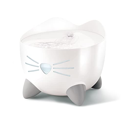 Catit Pixi Drinking Water Fountain for Cats, White, Automatic Pet Drinking Fountain with Triple Action Carbon Filter, Refill Level Window and LED Nightlight