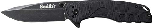 Smith's 50994 Battleplan Pocket Knife – Black – 3.35” Stainless Steel Lock Back Blade – Easy Open Flipper – Everyday Carry Work, Military, Hunting, Outdoor – Straight Edge Tactical Knife – Foldable