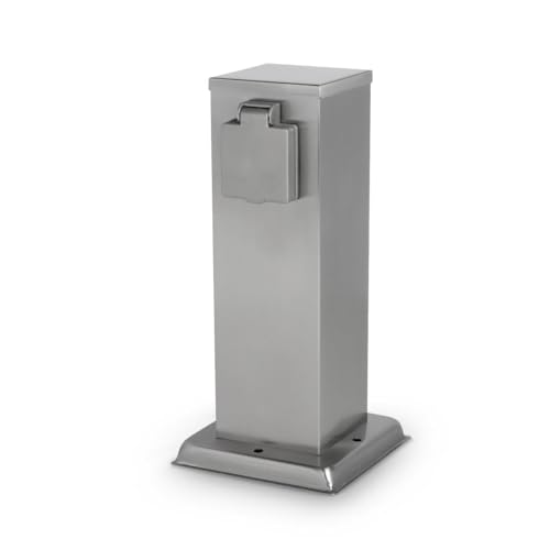 LongLife LED Gartensteckdose 30cm mit 2x Außensteckdosen IP44 - Farbe: Edelstahl