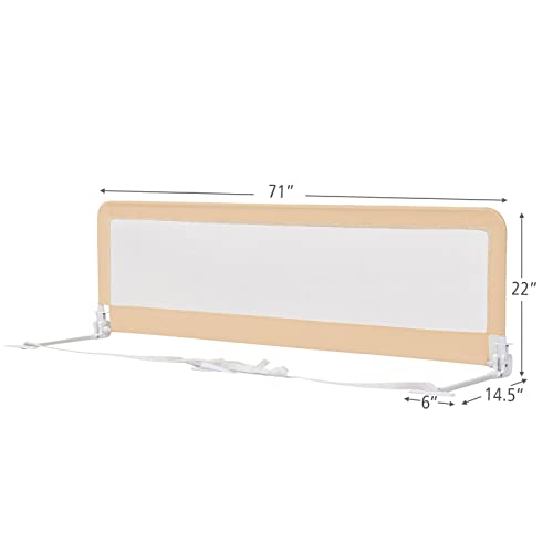 Baby Joy Bed Rails For Toddlers, 71'' Extra Long, Swing Down Bed Guard W/Safety Strap, Folding Baby Bedrail For Kids Twin, Double, Full Size Queen & King Mattress (71-Inch, Beige) #TOP6
