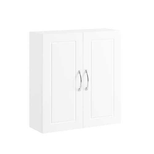 SoBuy Space-Saving Over The Toilet Storage Cabinet, Narrow Bathroom Wall Cabinet Organizer with Doors, Medicine Cabinet for Small Space, Wall Cabinet with Adjustable Shelves, 55x20x60cm,FRG231-T-W