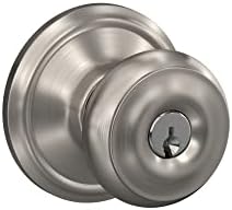 Schlage F51A GEO 619 Georgian Door Knob, Keyed Entry Lock, Satin Nickel