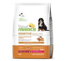 Natural Trainer Perro Sensitive Medium Puppy Salmón 3 kg, alimento seco completo para perros cachorros de talla mediana y grande, sabor salmón, monoproteína, sin gluten, paquete de 3 kg.