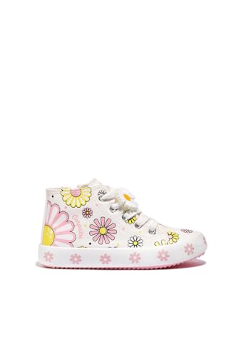 Conguitos - Baskets Montantes en Toile Blanche avec des Fleurs pour Fille (Multicolor/Tailla 32)