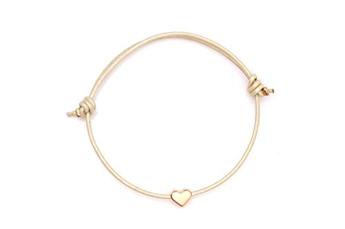 beautySart Damen Lederarmband Herz creme metallic - Schiebeknoten Verschluss verstellbar - Geschenk Freundin, Trauzeugin Hochzeit
