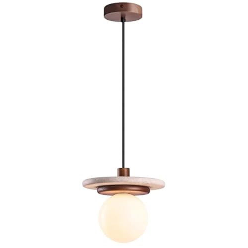 Lustre en travertin jaune et bois retro suspension reglable