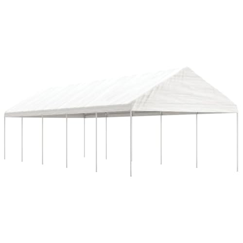 Gazebo da Giardino con Tettoia, in Polietilene e Acciaio Zincato, Design Spazioso, Tenda per Feste, Gazebo da Spiaggia, per Giardino e Campeggio, Colore Bianco, 11.15x4.08x3.22 m