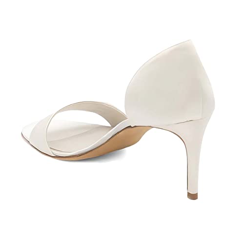 XYD Women Stiletto D' Orsay High Heel with Cute Buttons Open Toe Satin Slip On Dress Shoes Concise Pumps for Ladies Wedding Bridal Party4