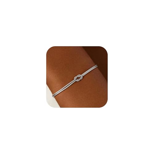Fimhut Stackable Love Knot Bracelet-Silver Knot Bracelets for Women Trendy -925 Silver Plated Knot Bracelets Dainty Gold Bracelet for Women Non Tarnish Waterproof Jewelry for Women Gifts