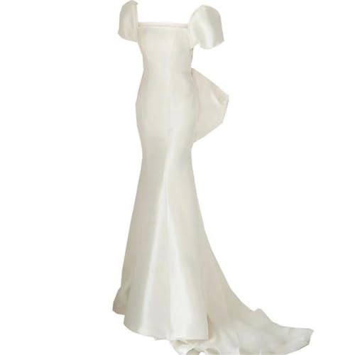 Robe de mariée avec traîne arrière robe de soirée satin coupe droite - 2