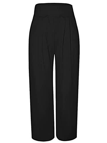 Famnbro Women's Solid Color Palazzo Pants High Waisted Long Wide Leg Trousers with Pockets Plus Size4